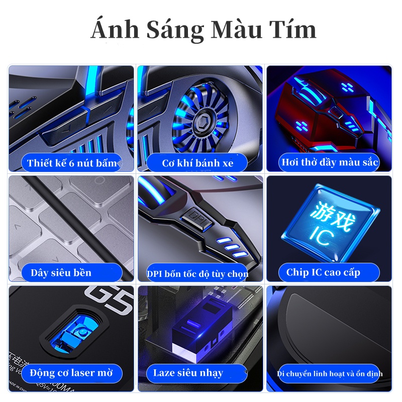 Chuột gaming máy tính có dây,G5 3200DPI Chế độ LED 7màu 6 nút bấm,Chuột Có Dây Silver Eagle Hàng Chính Hãng Phát Sáng