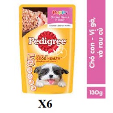 Bộ 3 túi thức ăn cho chó con dạng sốt Pedigree vị gà rau củ - 130g/túi