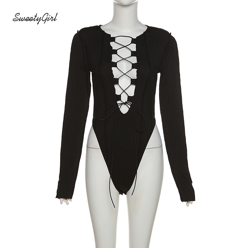 Áo Liền Quần Tay Dài Khoét Lỗ Eo Thấp Màu Đen Trơn Thời Trang 2022 Quyến Rũ Cho Nữ