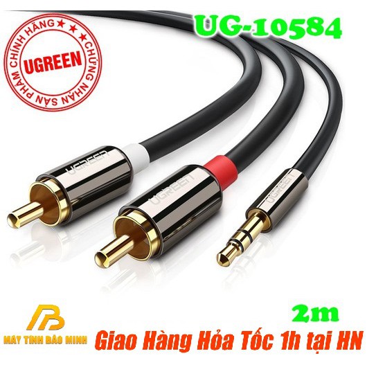 Dây AV 3.5 ra 2 Đầu RCA Ugreen Dài 2M 10584 - Hàng Chính Hãng
