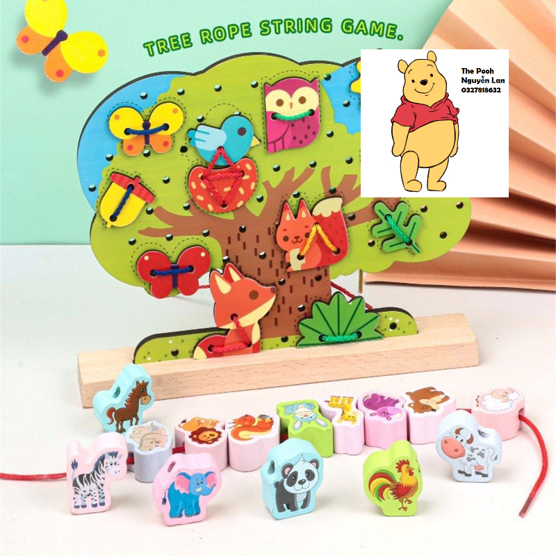 Đồ chơi hạt gỗ luồn cây Montessori Puzzle Đạo cụ dạy học toán tương tác trẻ em