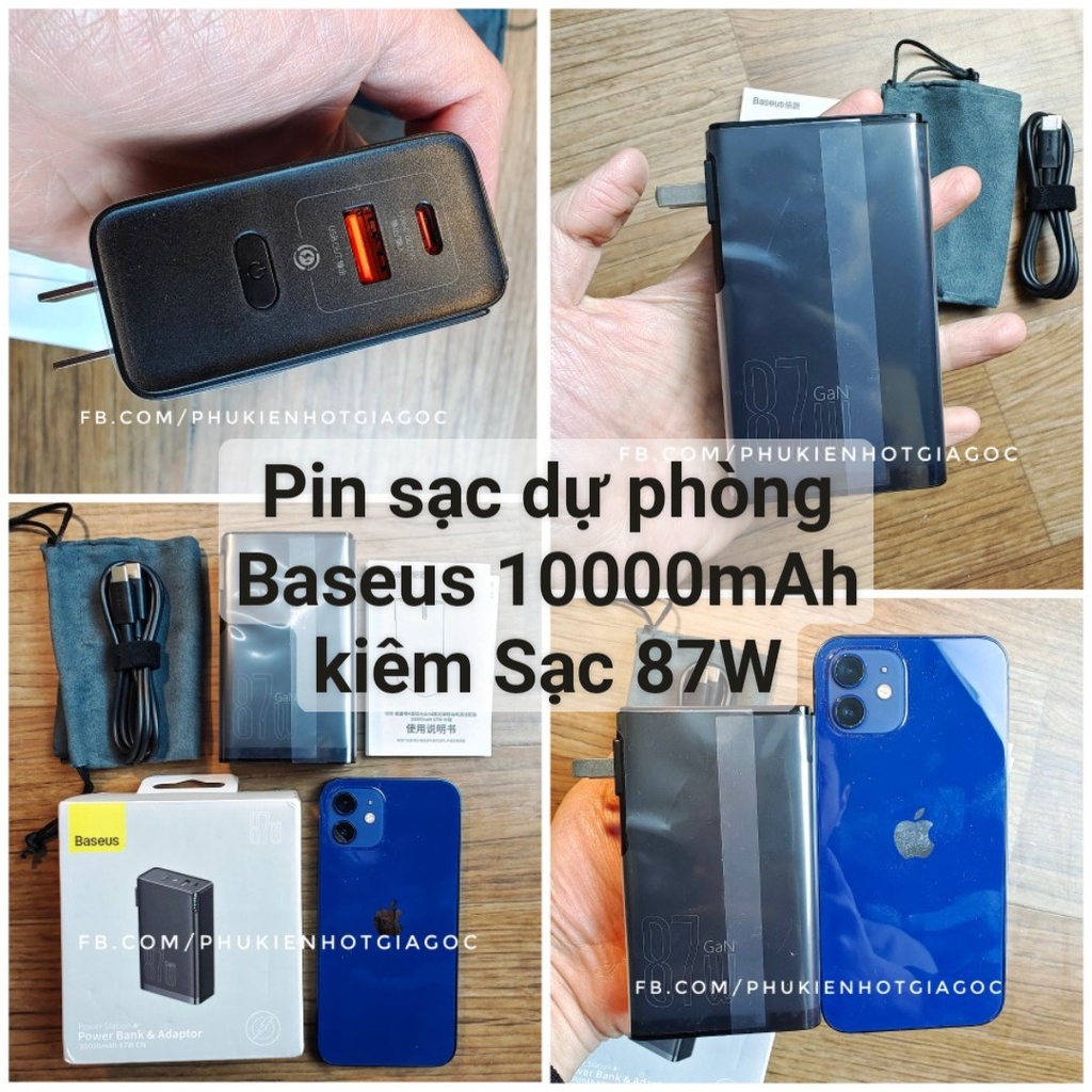 Sạc laptop kiêm Pin dự phòng PD Fusion 10000 mAh Baseus GAN3 87W 2 in 1, Powerstation 2 20W / 45W / 18W