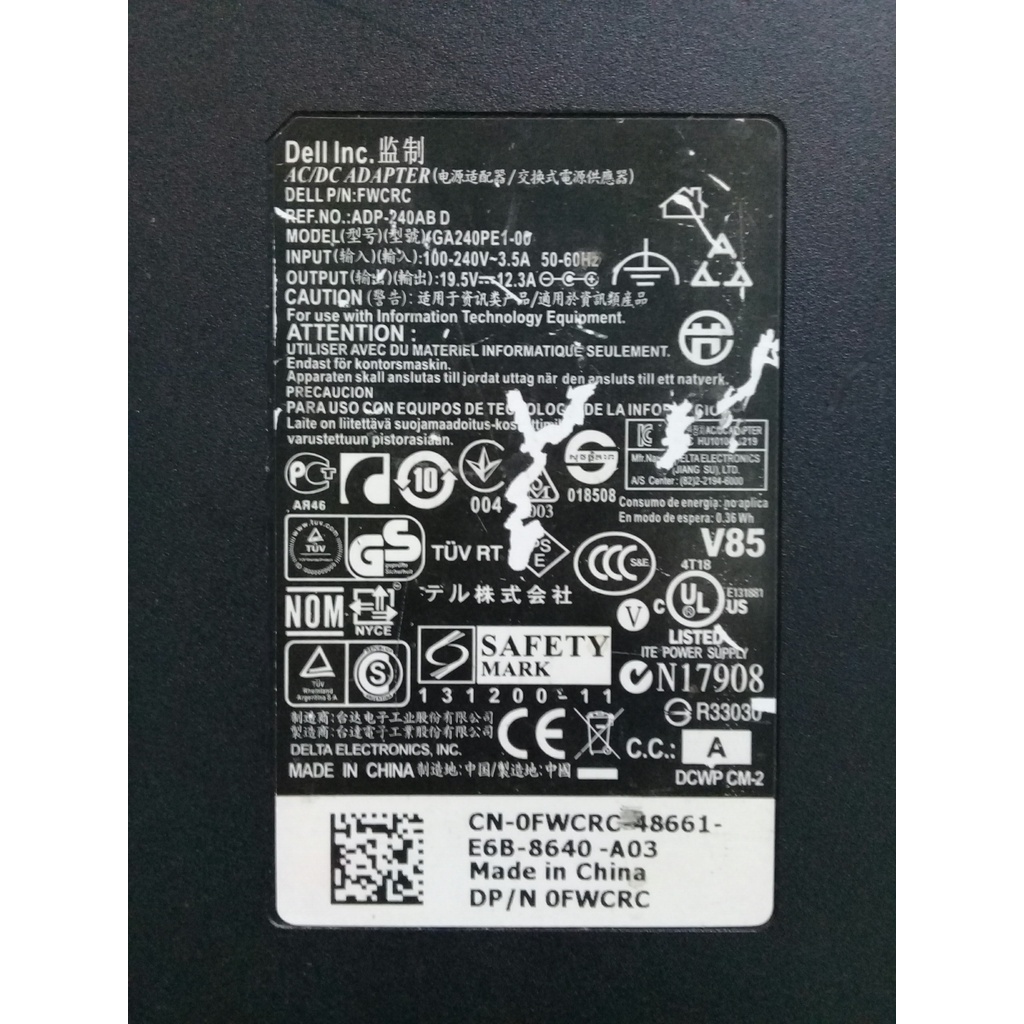 Sạc Dell workstation 180w 240w zin tháo máy