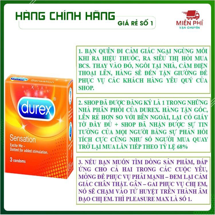 [MỎNG HƠN – NHIỀU GAI HƠN] KHIẾN NÀNG ĐÊ MÊ Bao cao su Durex Sensation có Gai và mỏng hơn (Số lượng 3 cái/ 1 hộp bcs)