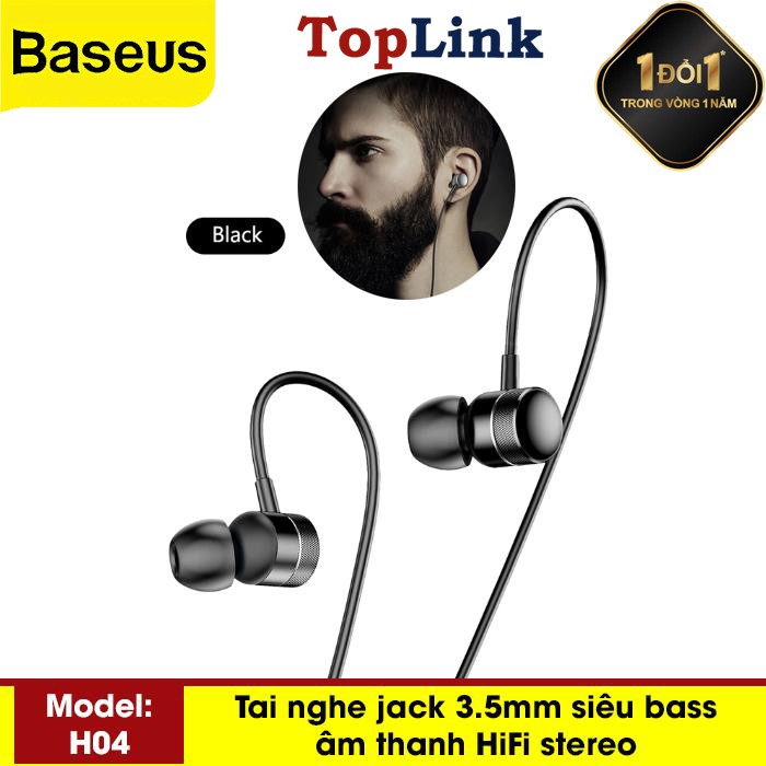 Tai Nghe Nhét Tai - Tai Nghe Thể Thao Nhét Tai Baseus Encok In-Ear H04 - Có Mic Cho Xiaomi, Iphone, Samsung - TopLink