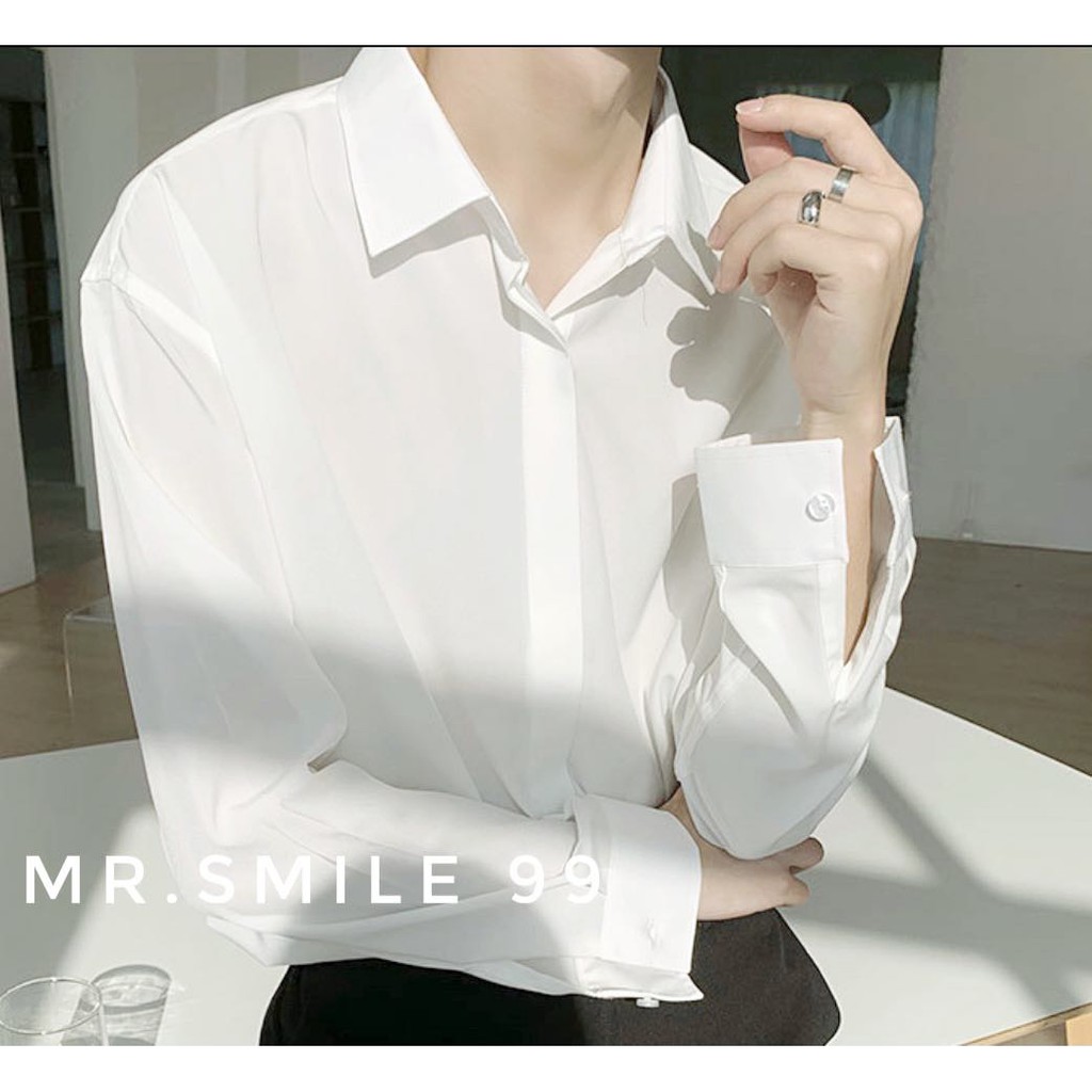 [Mã FAGREEN245 giảm tới 30K đơn 99K] ÁO SƠ MI BASIC TRẮNG ĐEN TAY DÀI NAM NỮ UNISEX MR SMILE 99 SHOP