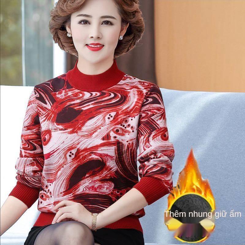 Áo thun tay dài plus size giữ ấm mùa đông cho phụ nữ trung niên
