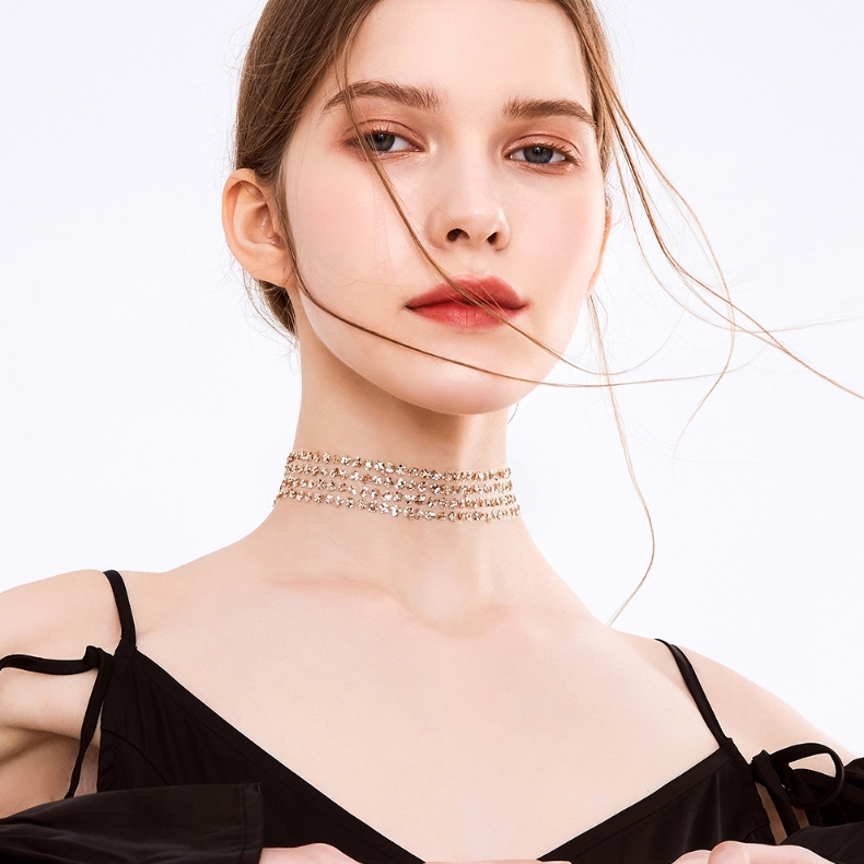 Vòng đeo cổ choker bằng kim loại có đính đá lấp lánh xinh xắn cho nữ