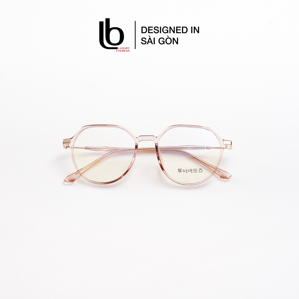 Gọng kính cận Tròn Bầu LB Luxury Eyewear Korea HQ75 203 - Nhựa phối kim loại - Trong suốt / Cam hồng / Xanh / Ghi xám