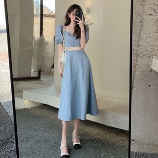 Skirt 2022 new summer French style palace style vintage bubble sleeve dress a woman's waist shows a thin medium-length dress