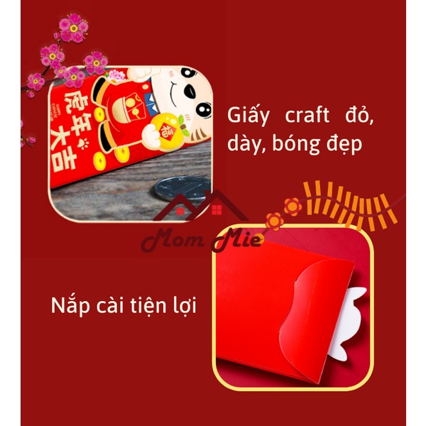 [Mới 2023] Bộ 4 bao lì xì Tết Quý Mão 2023 hoạt hình 4 kiểu khác nhau, in nổi 3D, giấy bìa dày - LX013