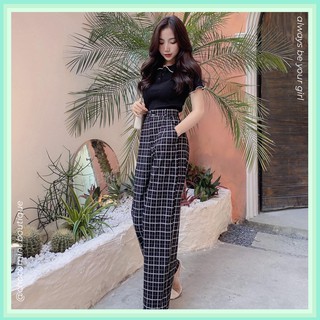[ẢNH + VIDEO] Set áo croptop + quần caro dài cá tính năng động Chocomint tôn dáng các nàng N047