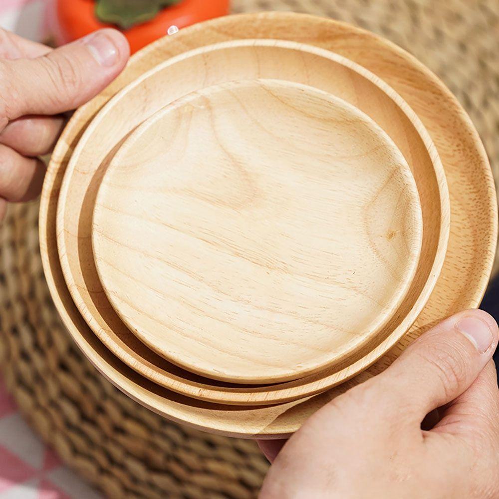 Khay Trà Bằng Gỗ Cao Su Hình Tròn Phong Cách Nhật Bản