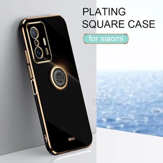 Ốp Điện Thoại Silicon Mạ Viền Kèm Giá Đỡ Nhẫn Hình Vuông Sang Trọng Cho Xiaomi Mi 11t Pro 11 T Xiomi Mi11 Mi11t 11tpro
