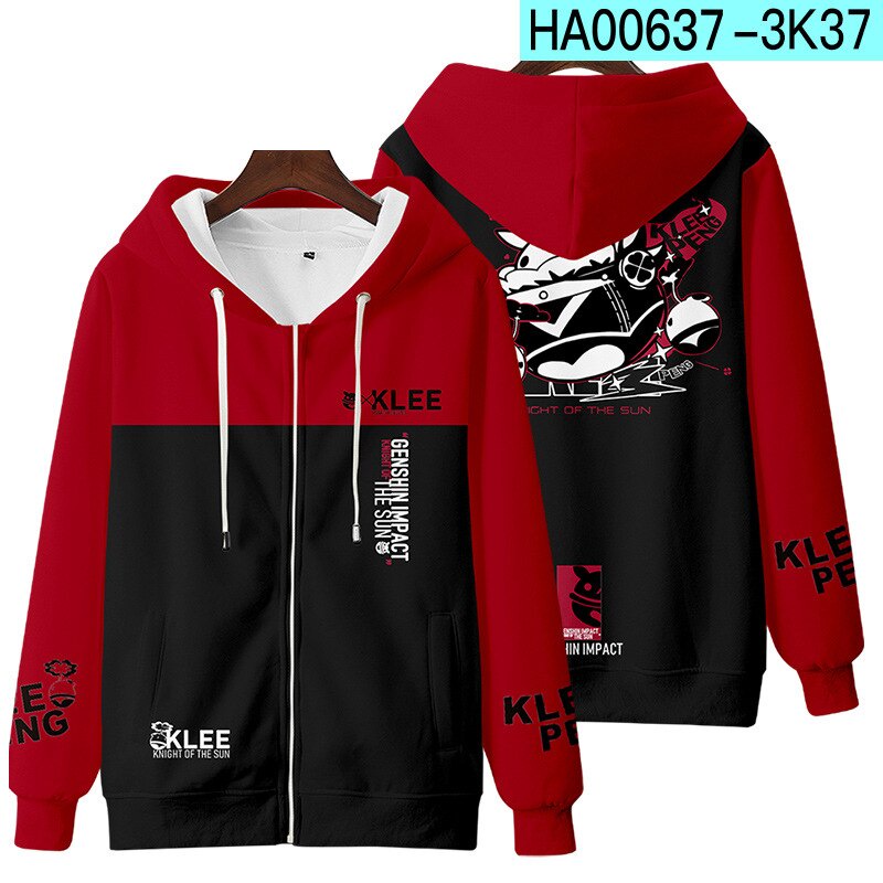 Áo Khoác Hoodie Khóa Kéo In Hình Klee Diluc Paimon Keqing Zhongli 3D Dành Cho Nam