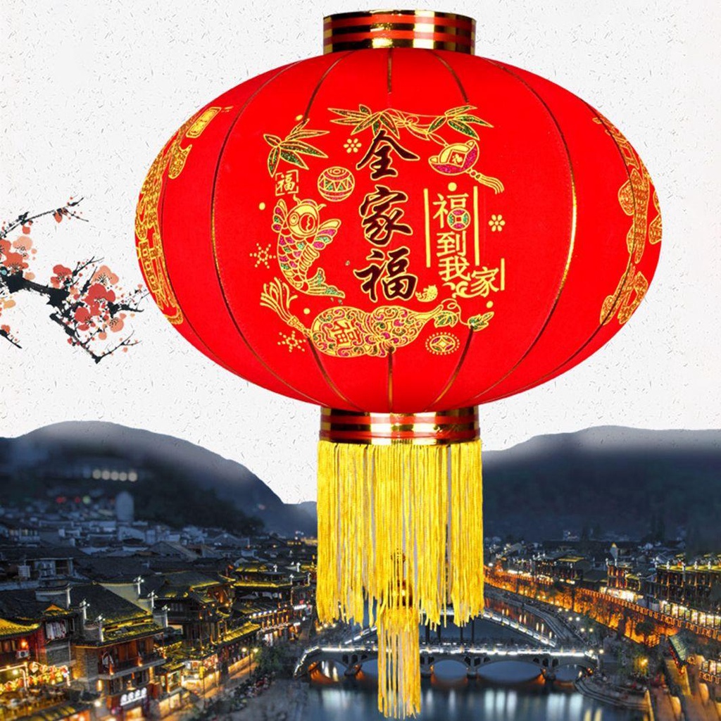 1 Lồng Đèn Bằng Vải Đường Kính 38cm Trang Trí Năm Mới Phong Cách Trung Hoa