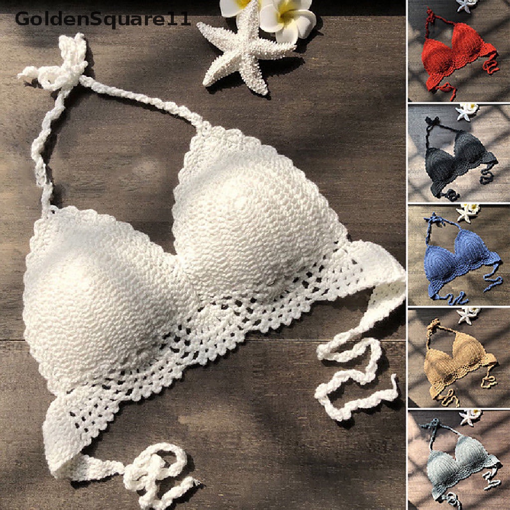 Áo crop top bikini họa tiết vải móc thủ công khoét lỗ phong cách du mục thời trang dành cho nữ