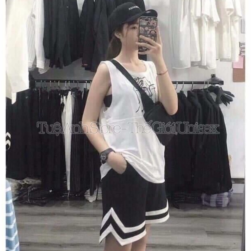 Quần Đùi Thể Thao Nam Nữ Chất Poly 2 Da cao cấp sịn đẹp có 3 size M-L-XL ( 38-78kg ) - Quần Short V Phối 2 Sọc Unisex
