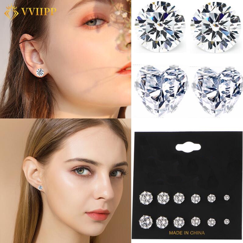 Khuyên tai mạ bạc đính đá lấp lánh thiết kế thanh lịch