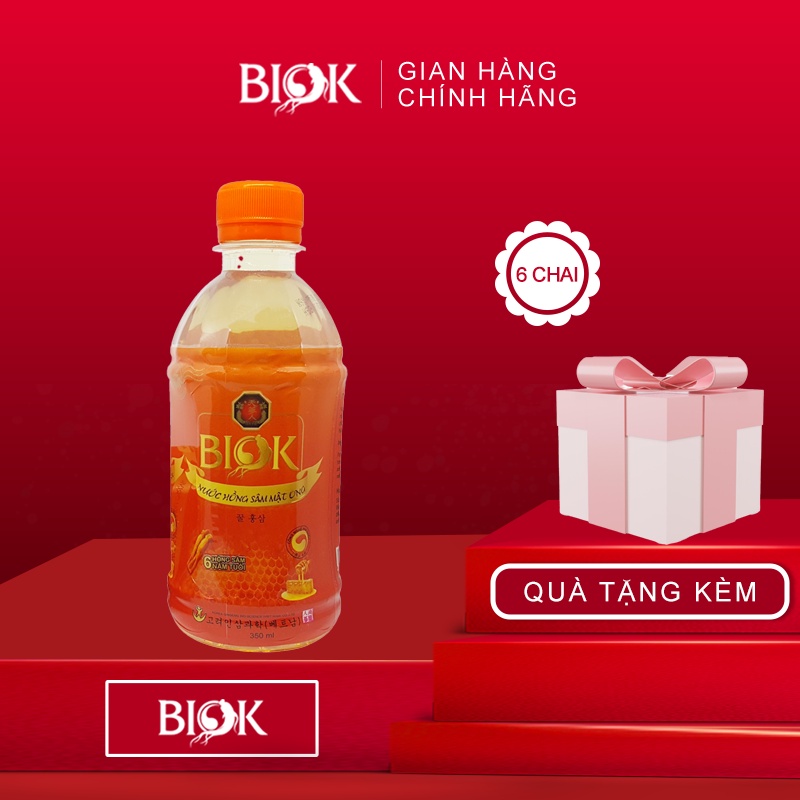 Nước hồng sâm mật ong Biok dạng chai 350ml - lốc 6 chai vị ngọt dễ uống