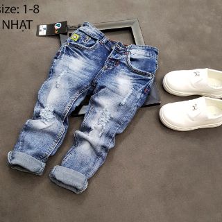 Quần jean wash rách cho bé trai