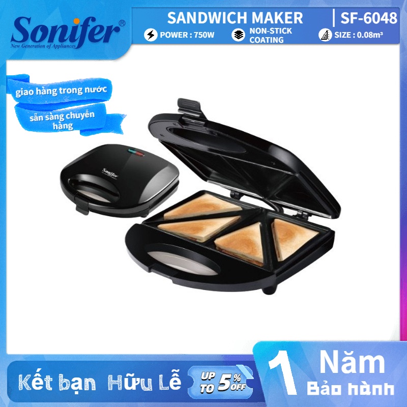 Máy Nướng Bánh Mì Kẹp, Nướng Bánh Sandwich, Làm Bánh Waffle Sonifer SF-6048