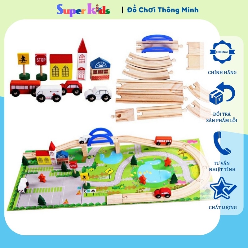 Bộ Đồ Chơi Ghép Hình Mô Phỏng Giao Thông Đô Thị Thành Phố Chất Liệu Gỗ