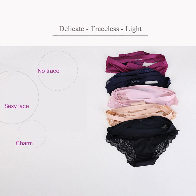 Quần Lót Ren Không Đường May Lưng Vừa Thoáng Khí Size M-3XL Cho Nữ