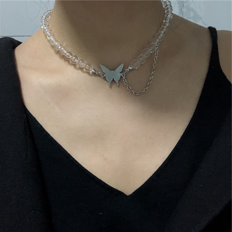 Dây Chuyền Mặt Hình Bướm Trong Suốt Đính Pha Lê Phong Cách Harajuku Hàn Quốc 22308