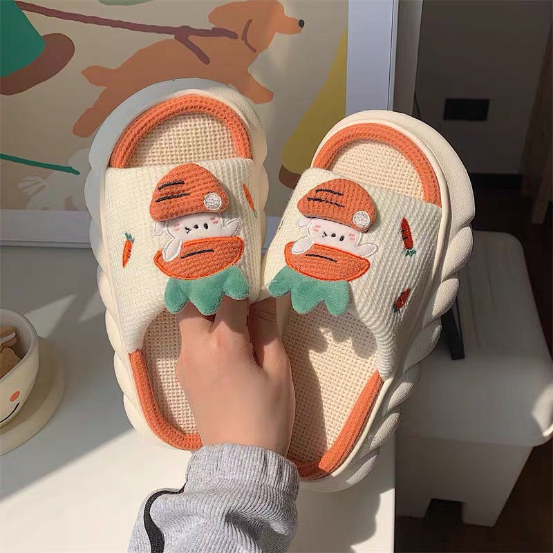 Dép bông đi trong nhà hình thêu nổi 3D CÀ RỐT THỎ dễ thương