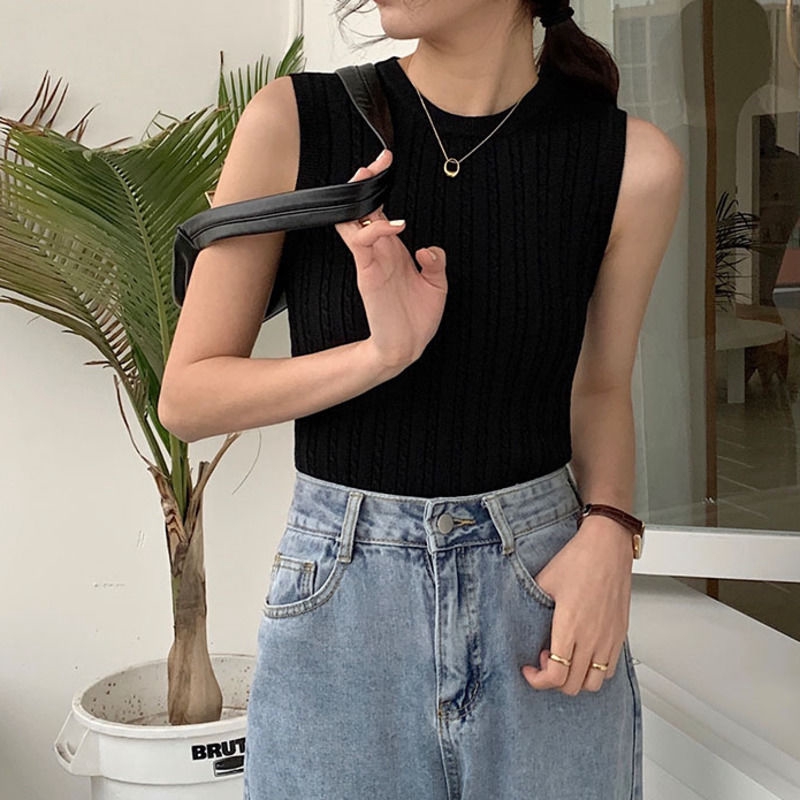 Áo Dệt Kim Sát Nách Màu Trơn Thiết Kế Trẻ Trung Cho Nữ | BigBuy360 - bigbuy360.vn