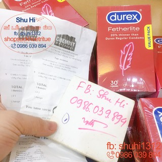 (Mẫu mới) Bao cao su siêu mỏng Durex Fetherlite Ultra Thin Feel Condoms Extra Sensitive Úc - Hộp 30 chiếc - đủ bill