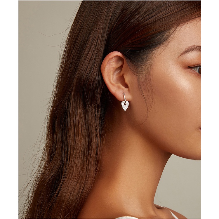 Bông tai BAMOER BSE569 làm bằng bạc 925 kiểu vuông gắn trái tim thời trang