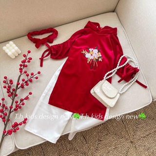 áo dài bé gái nhung thêu hoa cao cấp 9-22kg