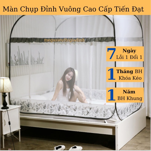 Màn Chụp Tự Bung Đỉnh Vuông Cao Cấp Tiến Đạt - Mùng Gấp Chống Muỗi - BH 12 Tháng