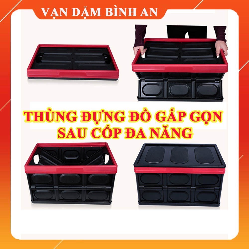 Thùng đựng đồ 55 lít để cốp ô tô , xe hơi gấp gọn - Hộp đựng kèm túi lót tiện lợi du lịch câu cá , cắm trại xa nhà.