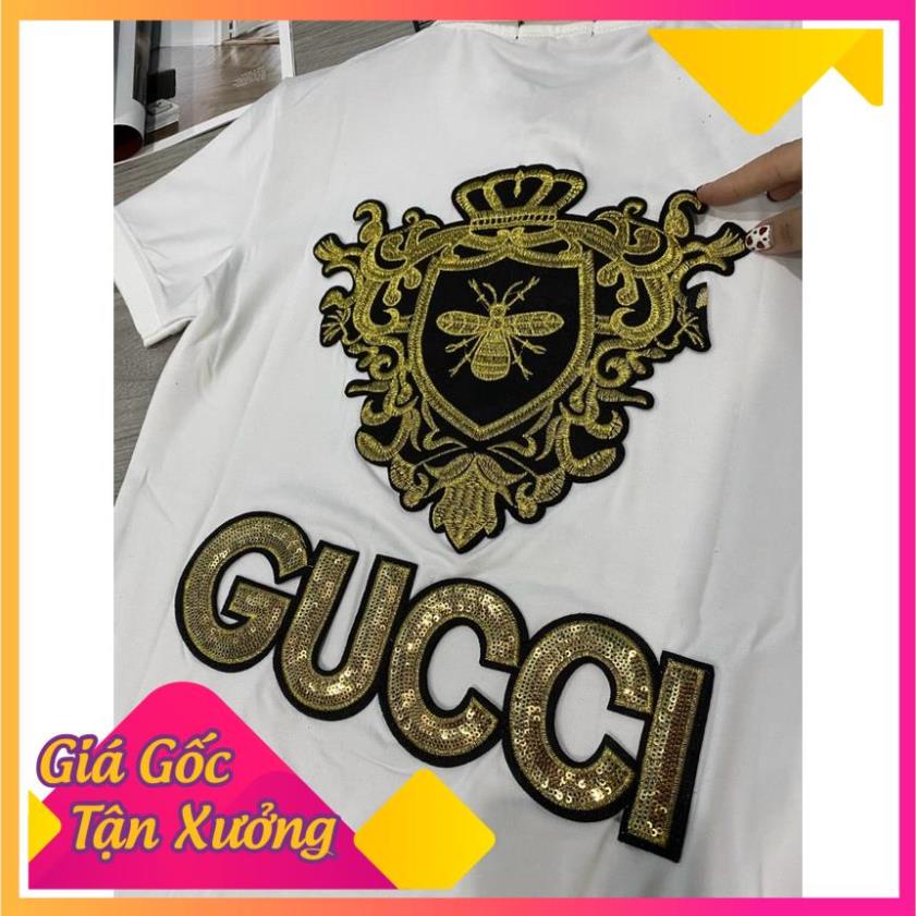 [Mã SRBACK010912 hoàn 20K xu đơn 50K] [Siêu Ưu Đãi] Áo thun nam ngắn tay cổ trụ kim sa hoa tiết GUCCI thêu con ong | BigBuy360 - bigbuy360.vn