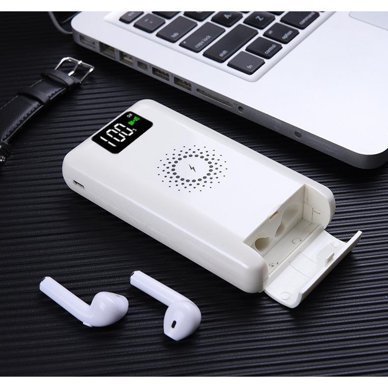 Tai nghe bluetooth không dây, sạc dự phòng, tích hợp sạc không dây, đèn led. (4 trong 1 tiện lợi)