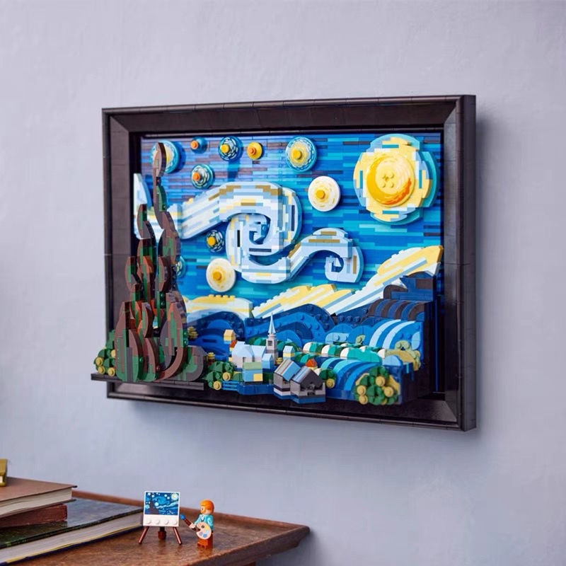 Lắp ráp Starry Van Gogh Pixel Painting World Masterpiece 21033 Bầu trời đầy sao của Van Gogh bản mới nhất