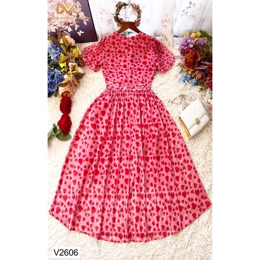 V2606 váy voan tim đỏ