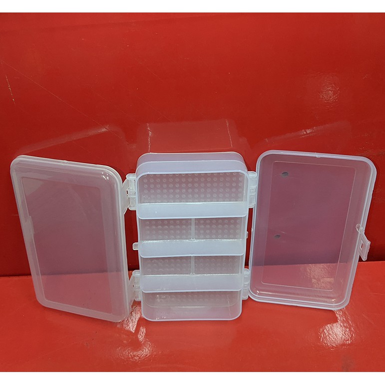 Hộp nhựa nhỏ nhiều ngăn, hộp thuốc 2 mặt, tổng cộng 10 ngăn và 2 nắp ở 2 mặt. 15,2x9,5cm cao 4,2cm. D661
