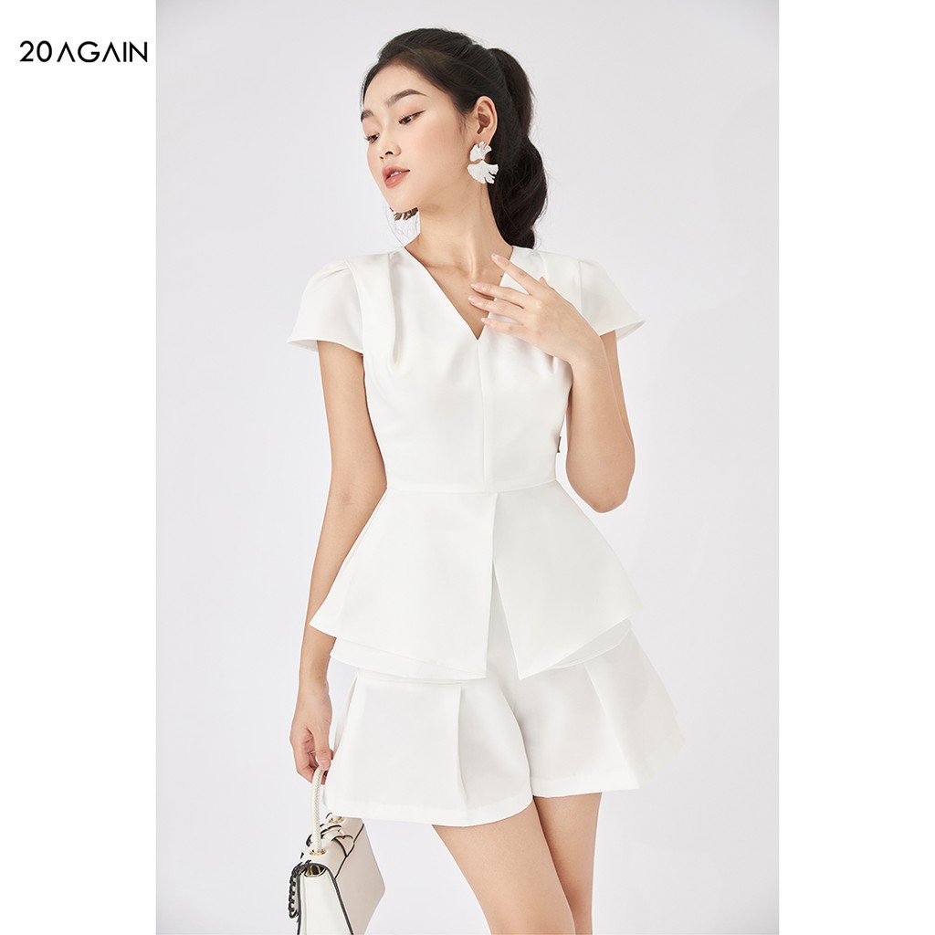 Áo sơ mi nữ peplum 20AGAIN, áo sơ mi công sở thiết kế cổ V thanh lịch, sang trọng ASA1521 | BigBuy360 - bigbuy360.vn