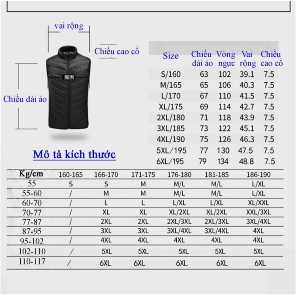 (CÓ SẴN) Áo ghi lê sưởi ấm sử dụng điện từ pin dự phòng điều chỉnh nhiệt độ, HÀNG LOẠI 1 CAO CẤP 9 MIẾNG NHIỆT - CC3062