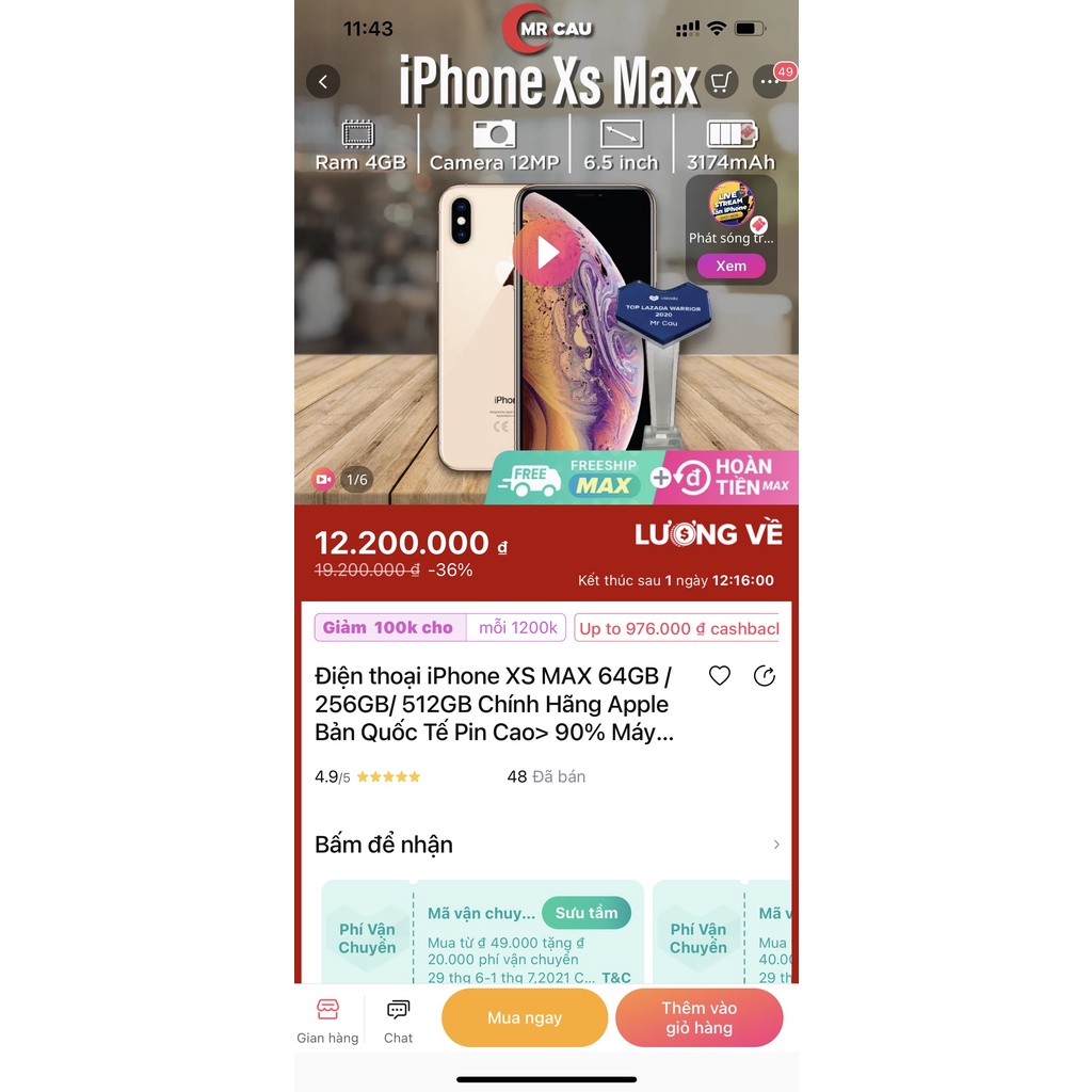 Điện Thoại iPhone XS MAX – Quốc Tế Chính Hãng Apple 64GB Đẹp Keng 99% FREESHIP - MRCAU