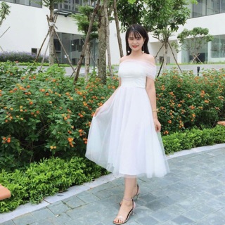 Đầm xoè công chúa trễ vai ảnh thật S M L