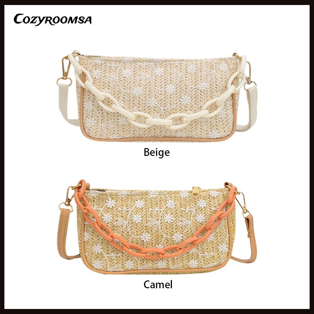 Fashion Women PU Woven Lace Flower Shoulder Crossbody Bag Chain Handbag