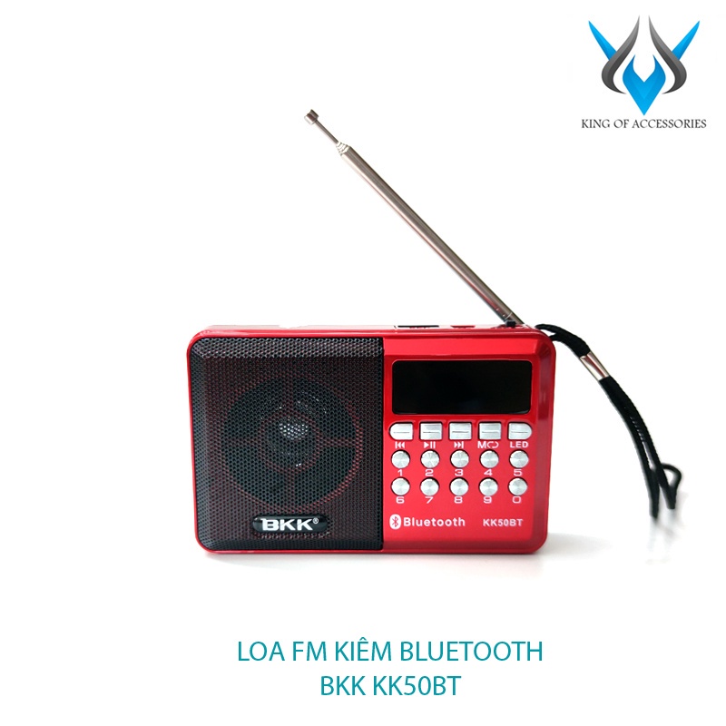 ✲❉Loa đài FM đa năng BKK model KK50BT hỗ trợ bluetooth/ thẻ nhớ/ USB/ Tai nghe/ Đèn pin - dùng rời 18650 (Đen đỏ)