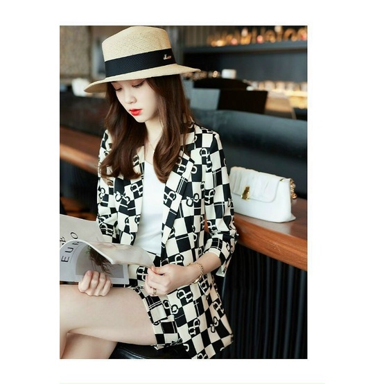 Hàng nhập - Set bộ vest nữ short họa tiết caro, sét đồ blazer công sở cotton lạnh