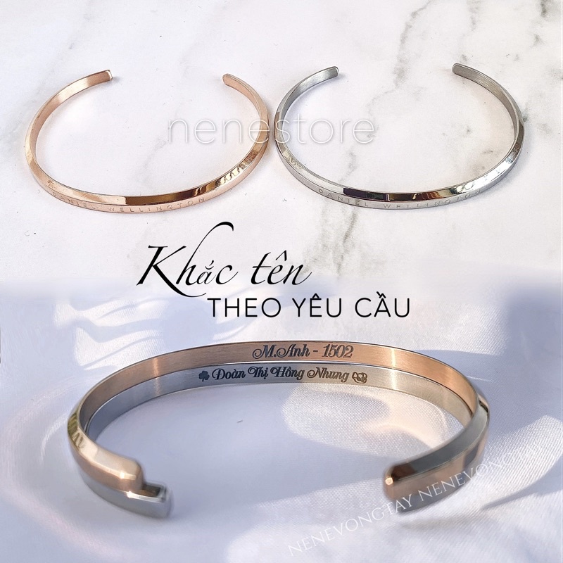 [CÓ SẴN] Vòng tay đôi CUFF ko rỉ unisex khắc tên theo yêu cầu