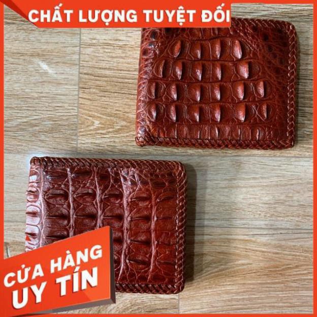 [ Da Cao Cấp 100% ] Ví Da Cá Sấu Gai Lưng - Bóp Da Cá Sấu Gai Lưng Đan Viền Thủ Công Cao Cấp Giá Rẻ